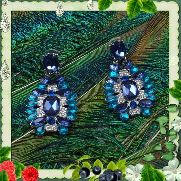 Blue Statement Earrings - Picture 2 of 7